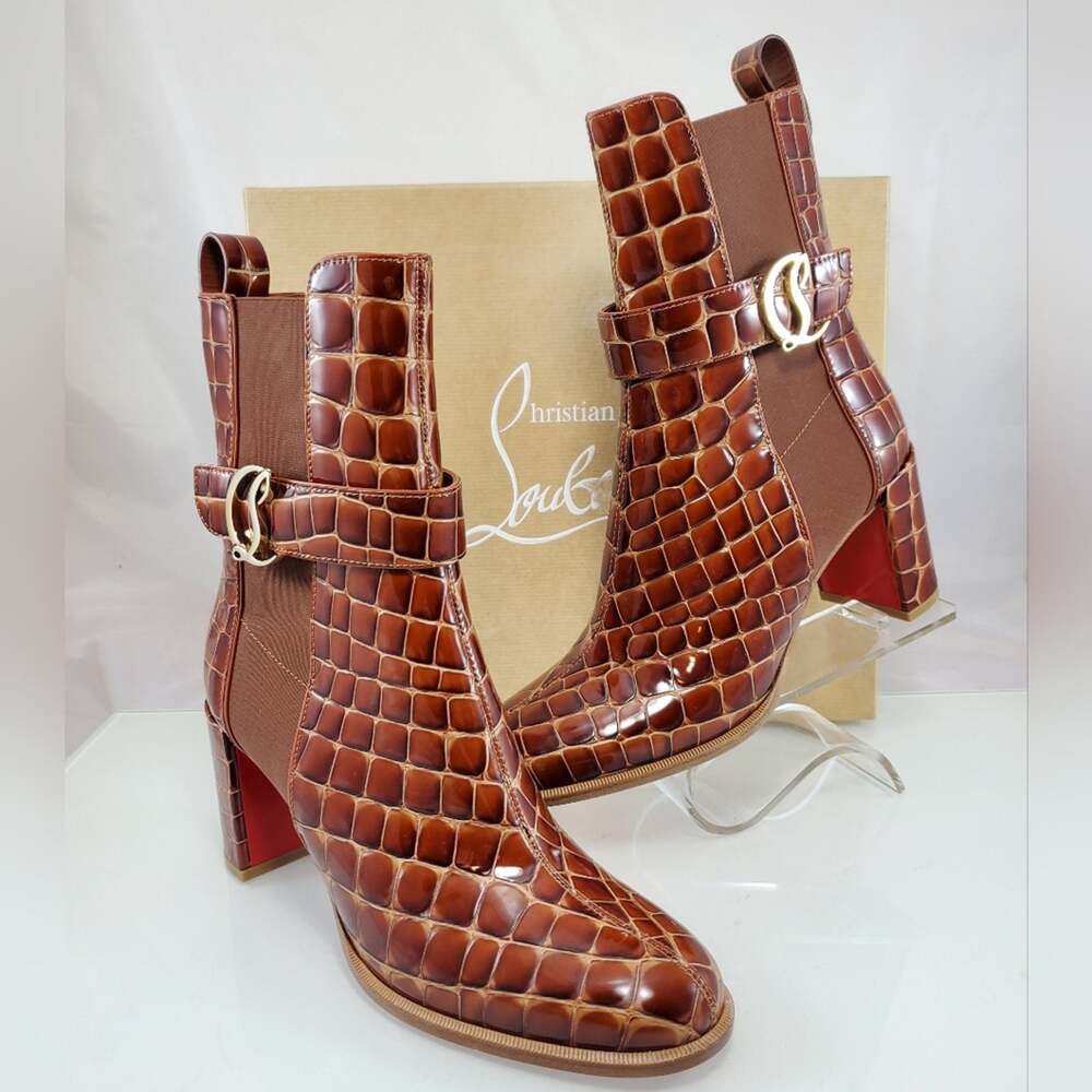 NWT$1,495 Christian Louboutin CL Chelsea Croc 70 Brown Boots Sz 38.5 , US 8.5